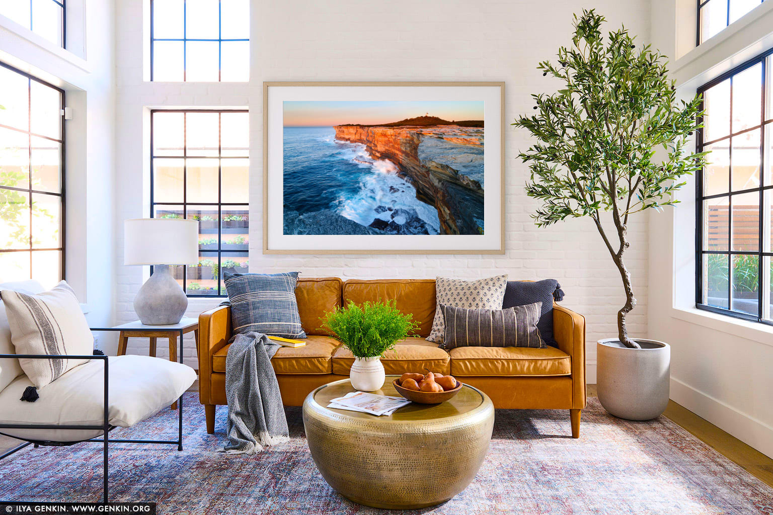 Cape Bailey at Sunrise wall art in a contemporary living room interior