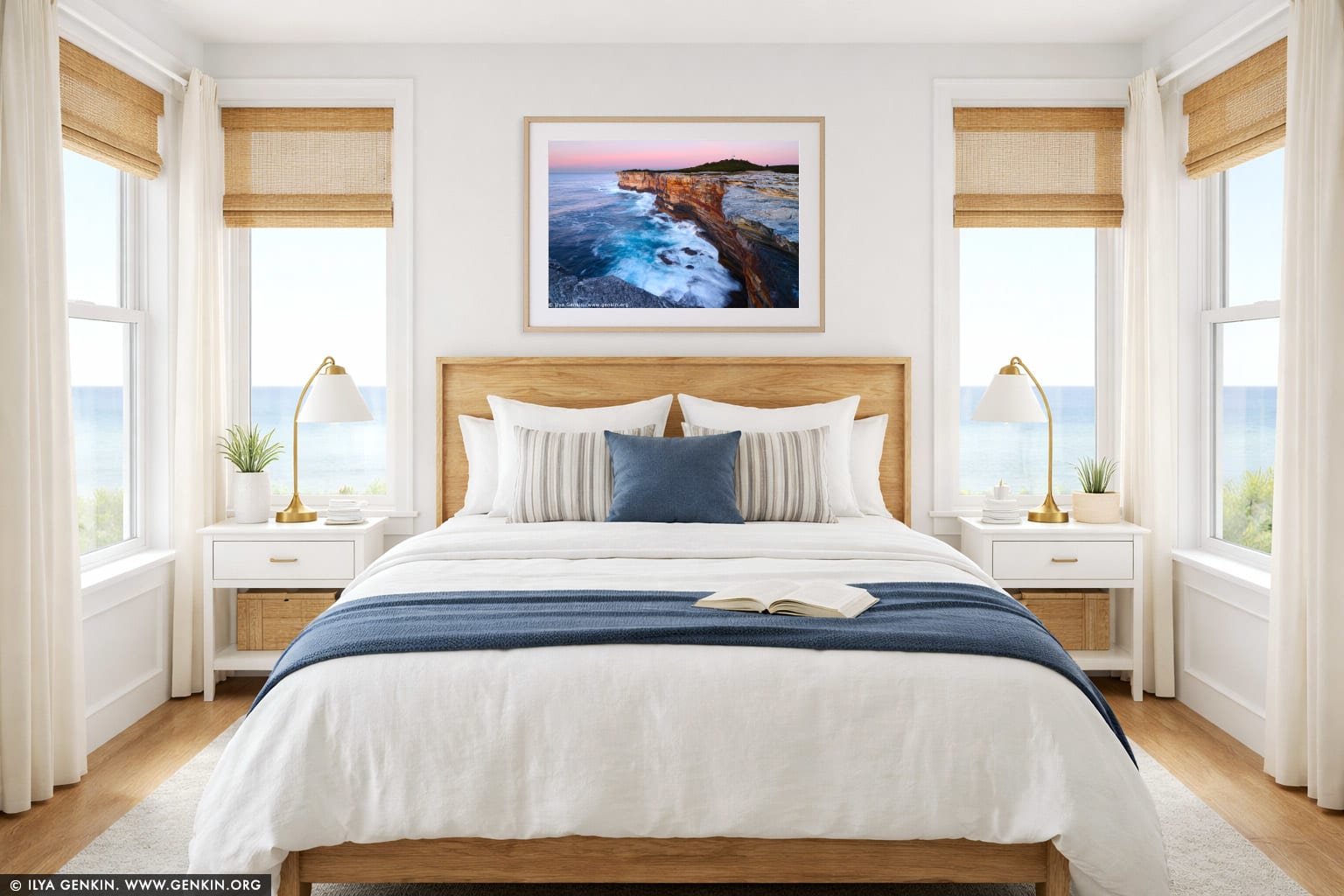 Sunrise at Cape Bailey wall art in a bedroom interior