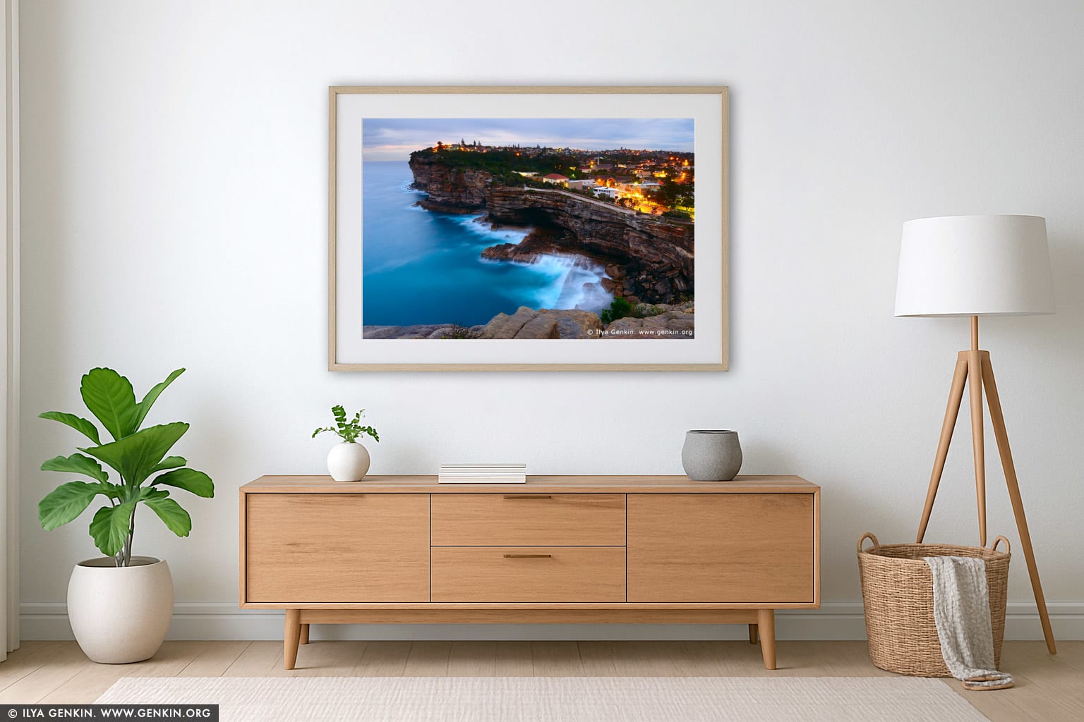 The Gap at Twilight wall art in a minimalist living room interior