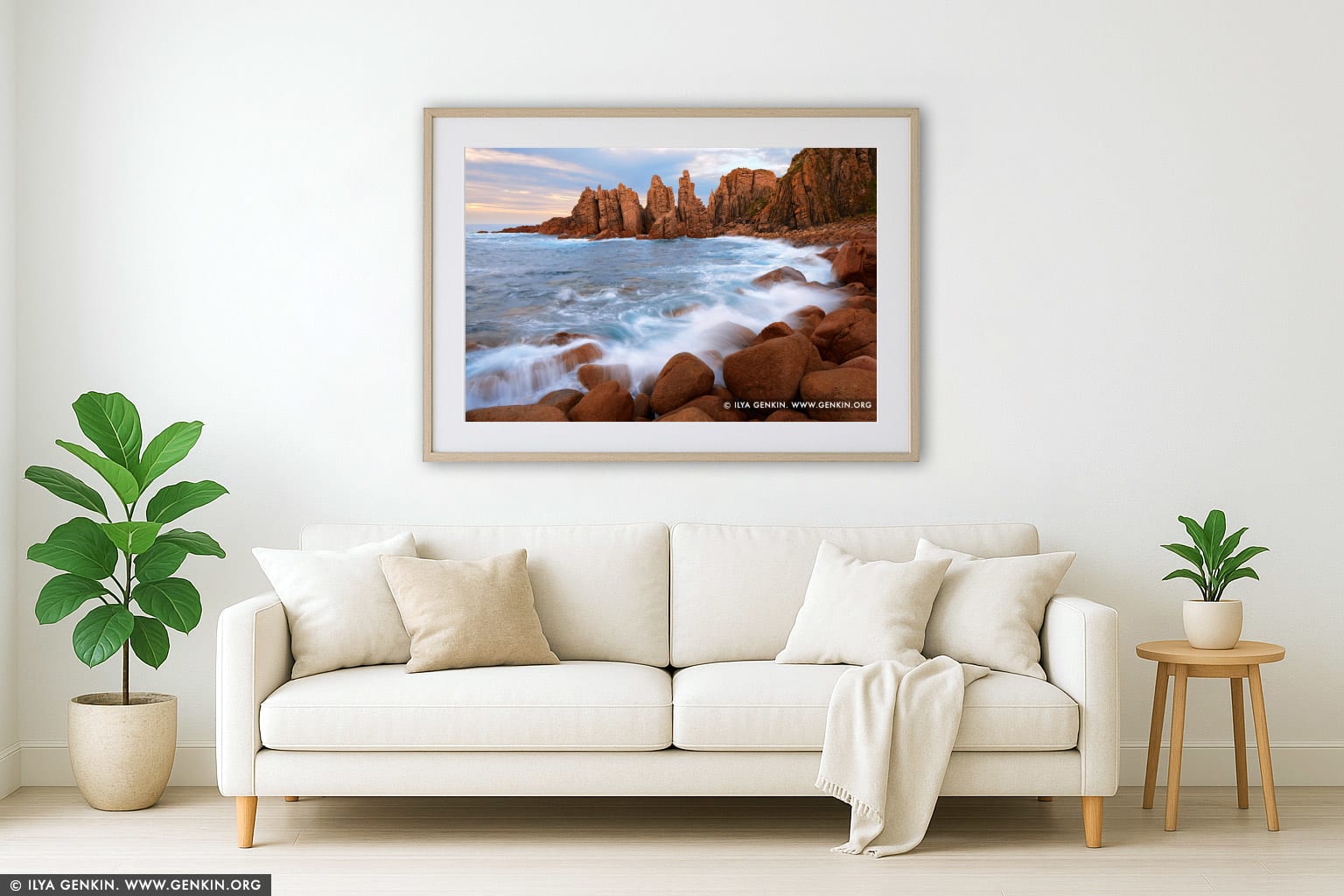 The Pinnacles at Sunset wall art in a modern living room interior