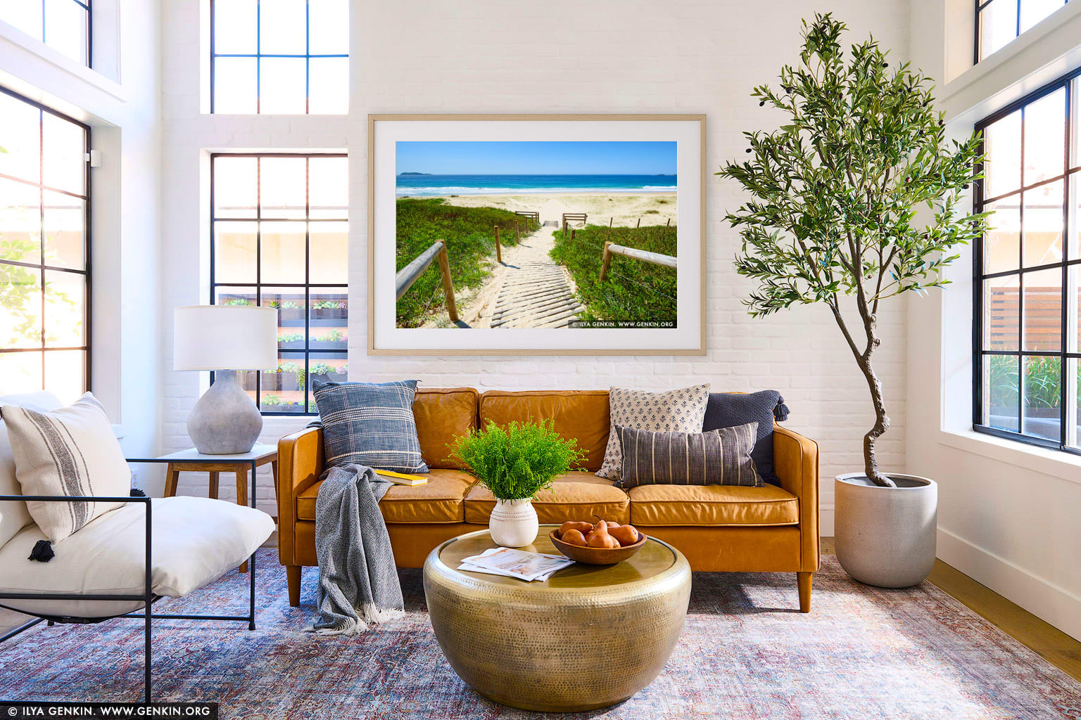 Zenith Beach on a Sunny Day wall art in a minimalist living room interior