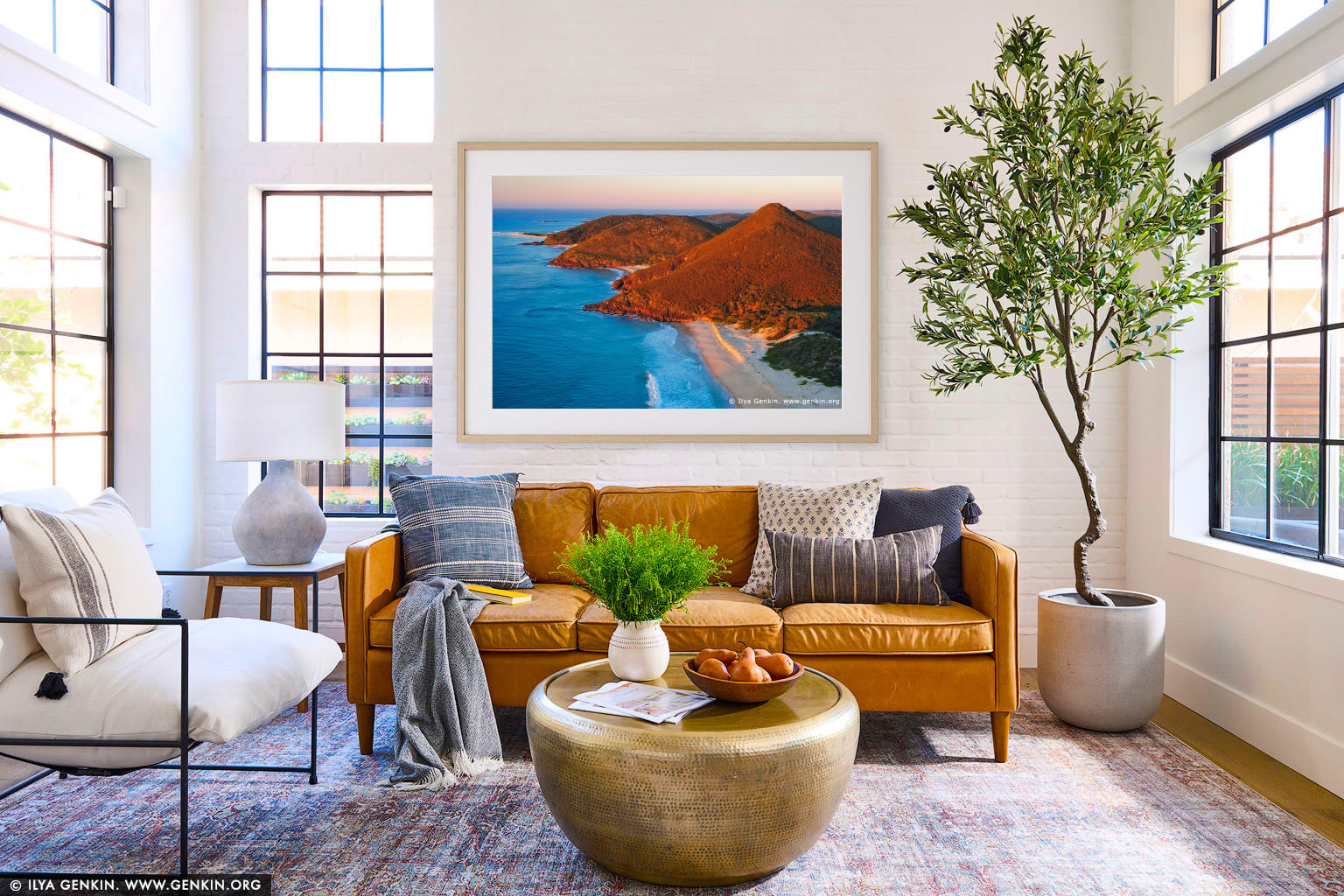 Zenith Beach at Sunrise wall art in a contemporary living room interior