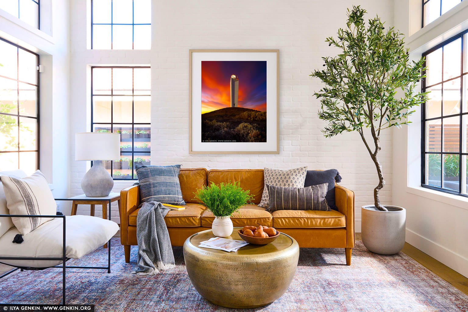 Late Sunset at Cape Jervis Lighthouse wall art in a luxury living room interior