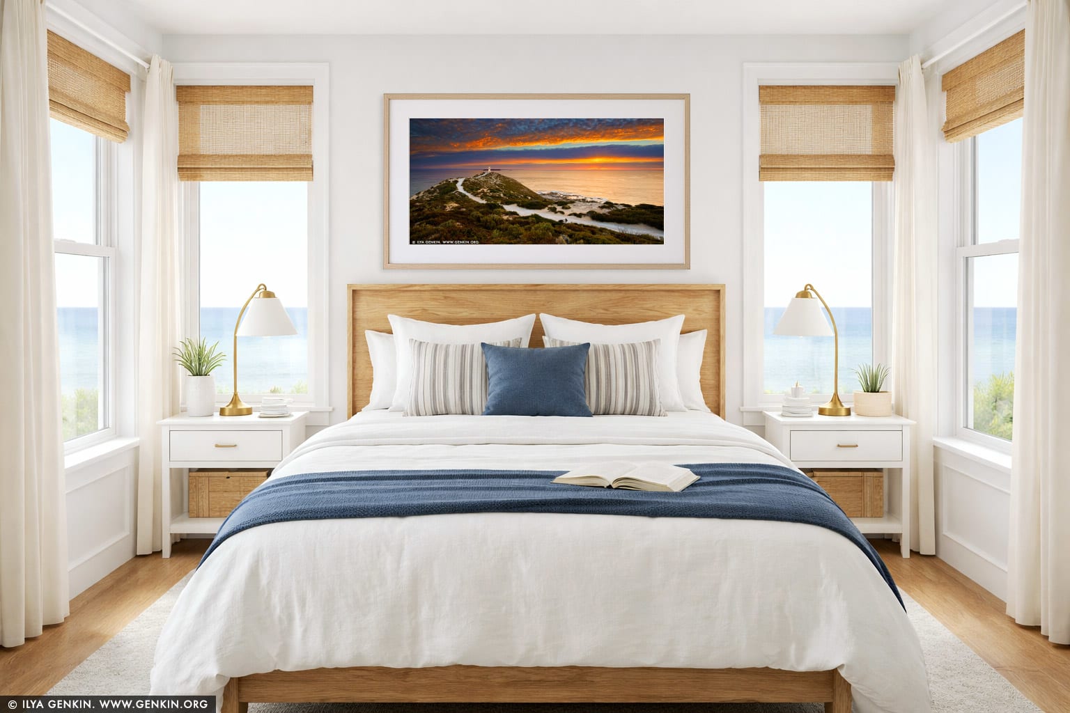 Sunset at Cape Spencer wall art in a bedroom interior