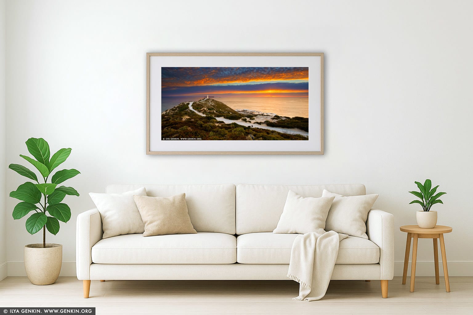 Sunset at Cape Spencer wall art in a modern living room interior