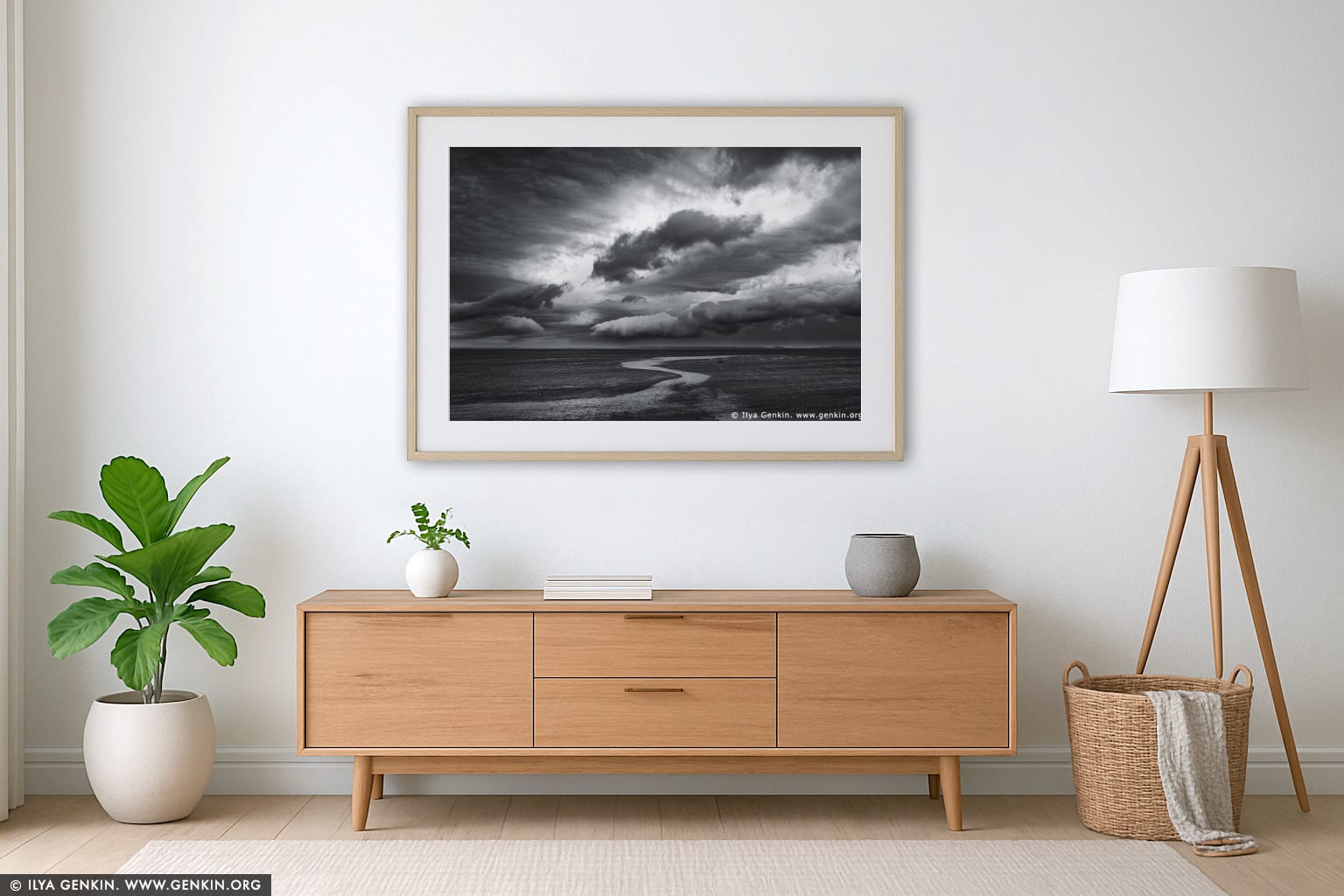 Storm at Frenchman's Rocks wall art in a minimalist living room interior