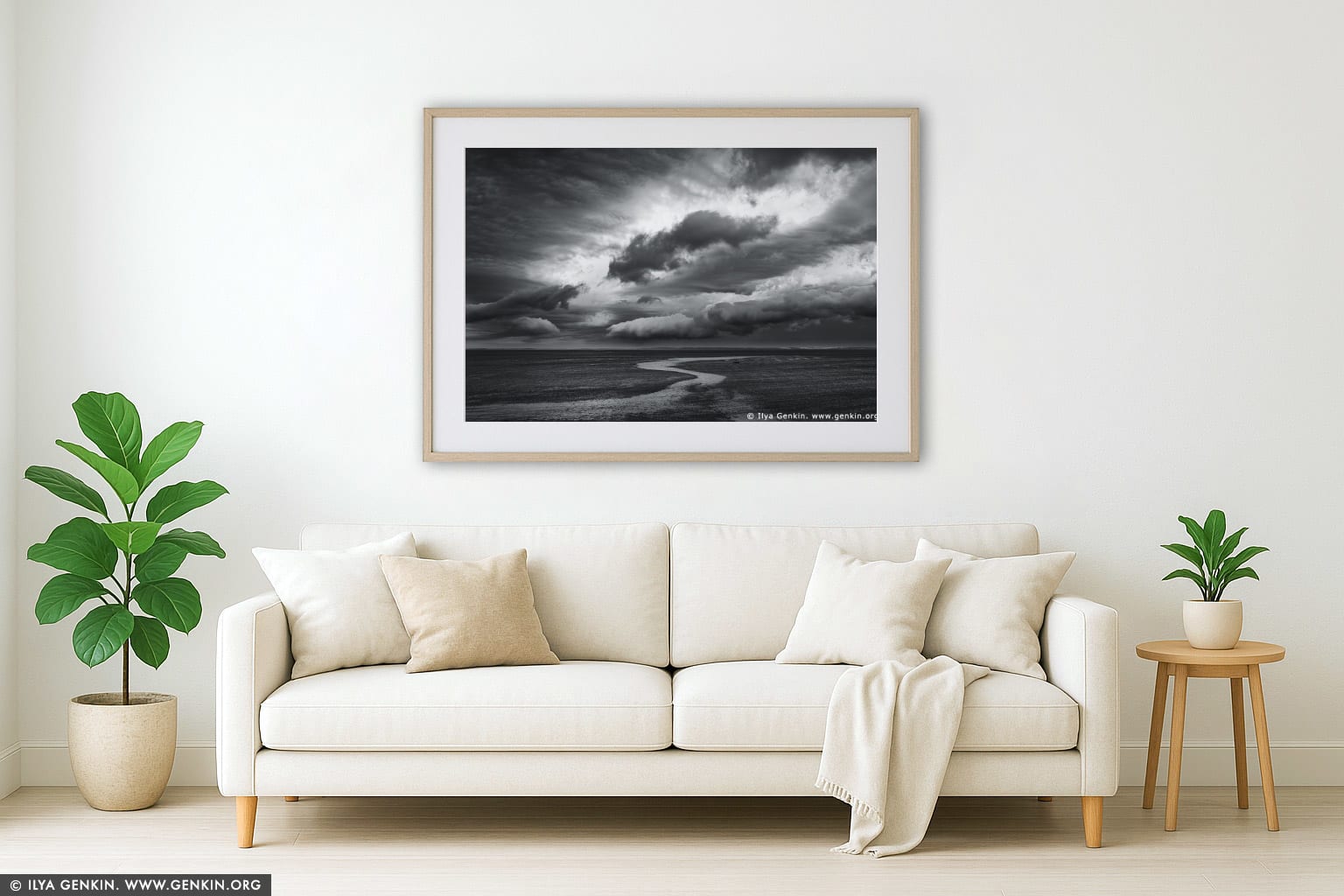 Storm at Frenchman's Rocks wall art in a modern living room interior