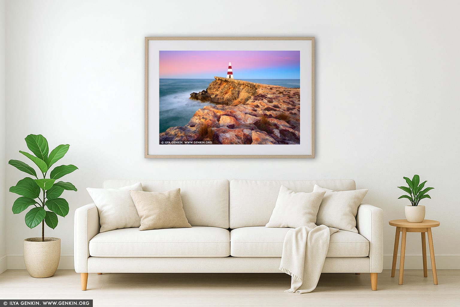 Robe Obelisk at Sunrise wall art in a modern living room interior