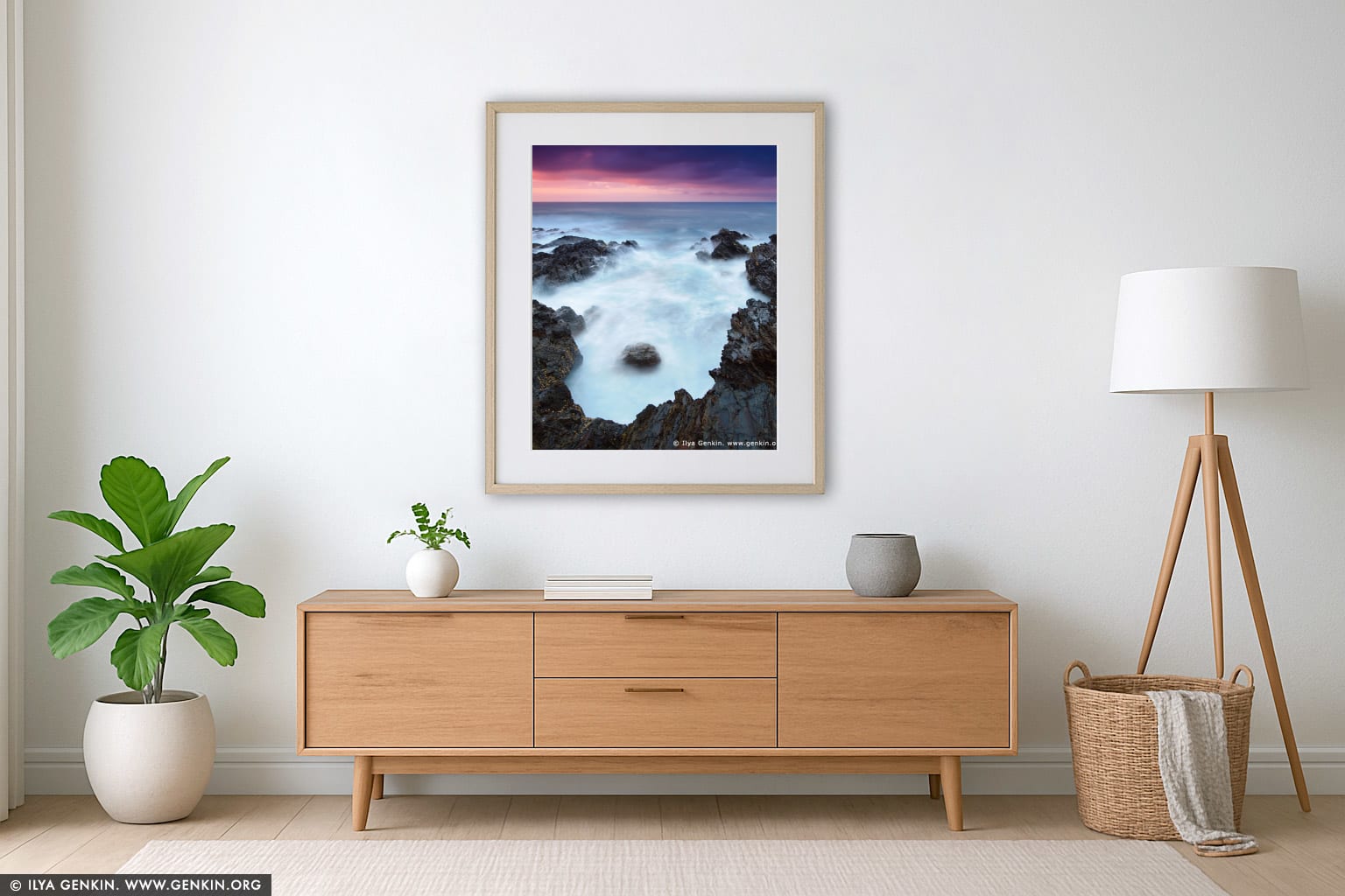 Long Nose Point at Sunrise wall art in a contemporary living room interior