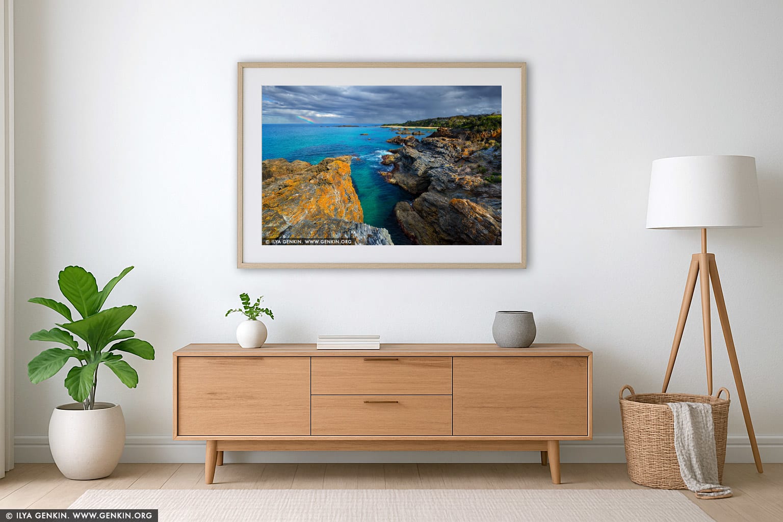 Mystery Bay Coast after Storm wall art in a minimalist living room interior
