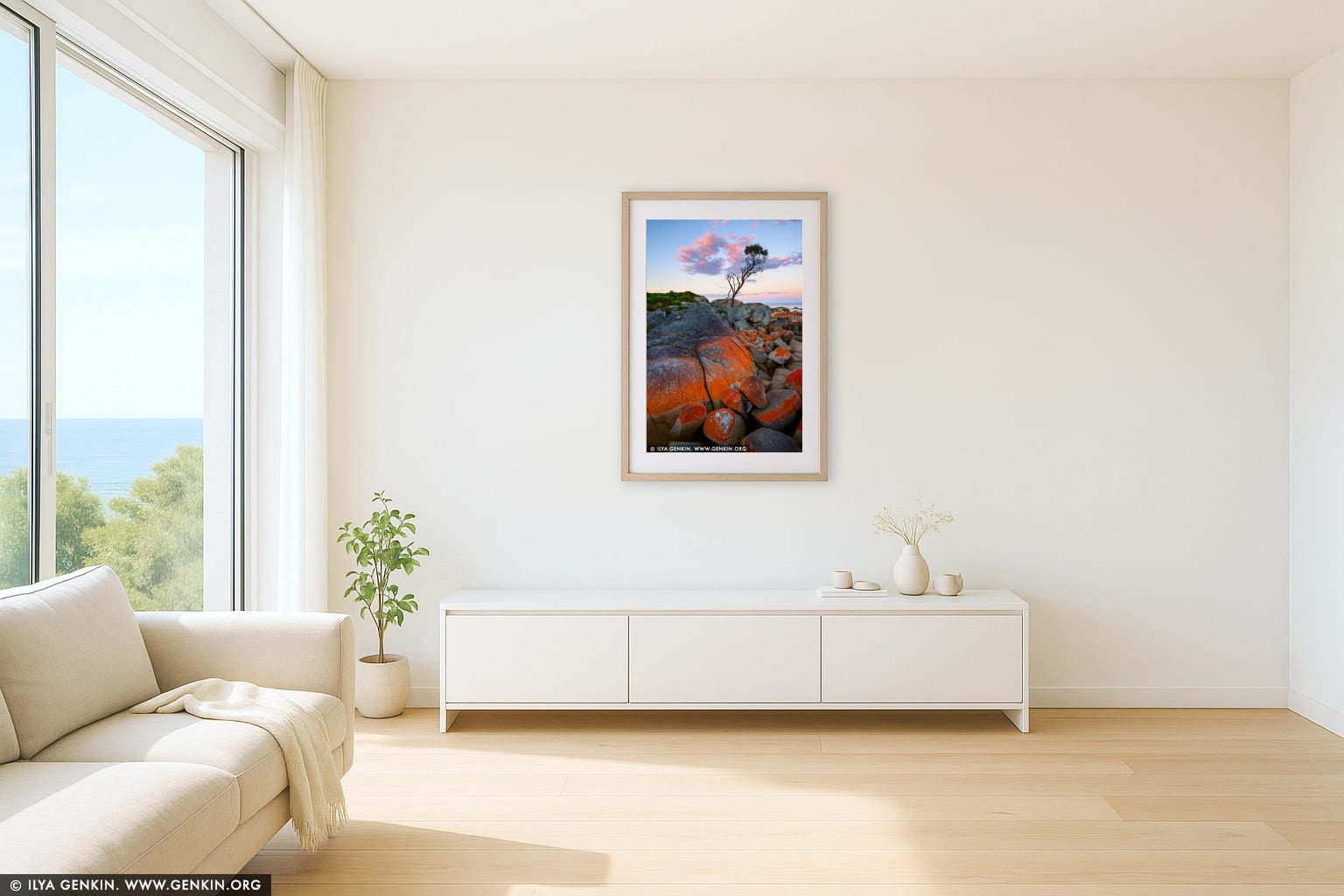 Lonely She-Oak at Sunrise wall art in a contemporary living room interior