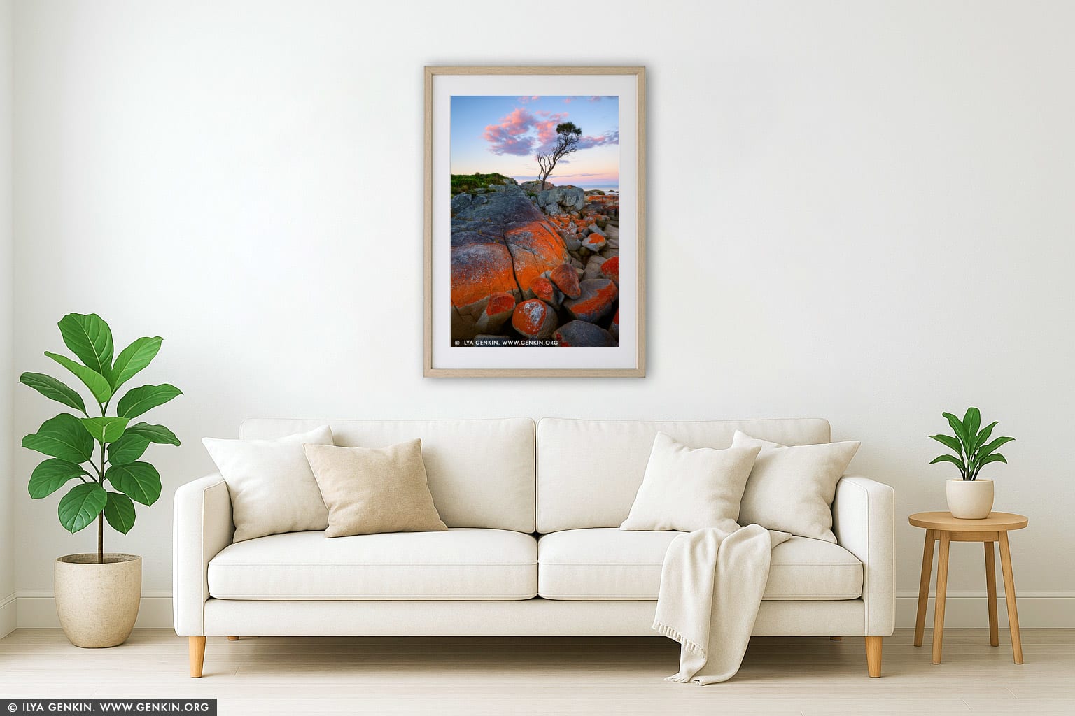 Lonely She-Oak at Sunrise wall art in a modern living room interior