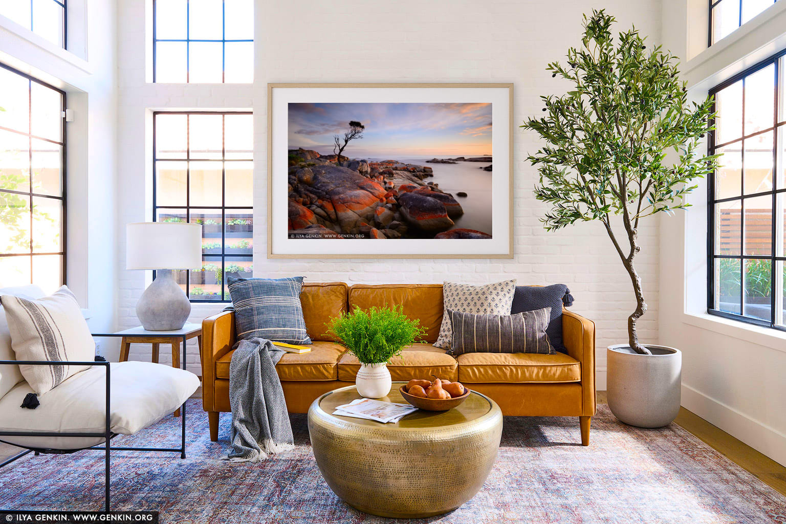 Bay of Fires at Sunrise wall art in a contemporary living room interior