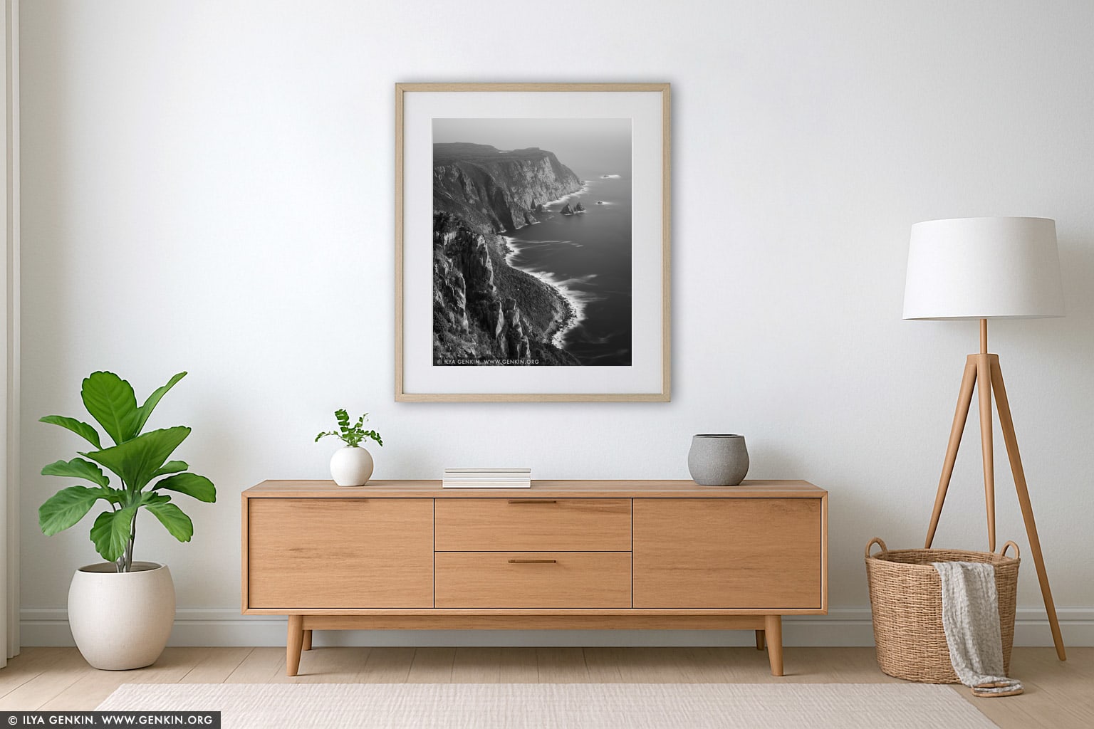 Cape Raoul wall art in a minimalist living room interior
