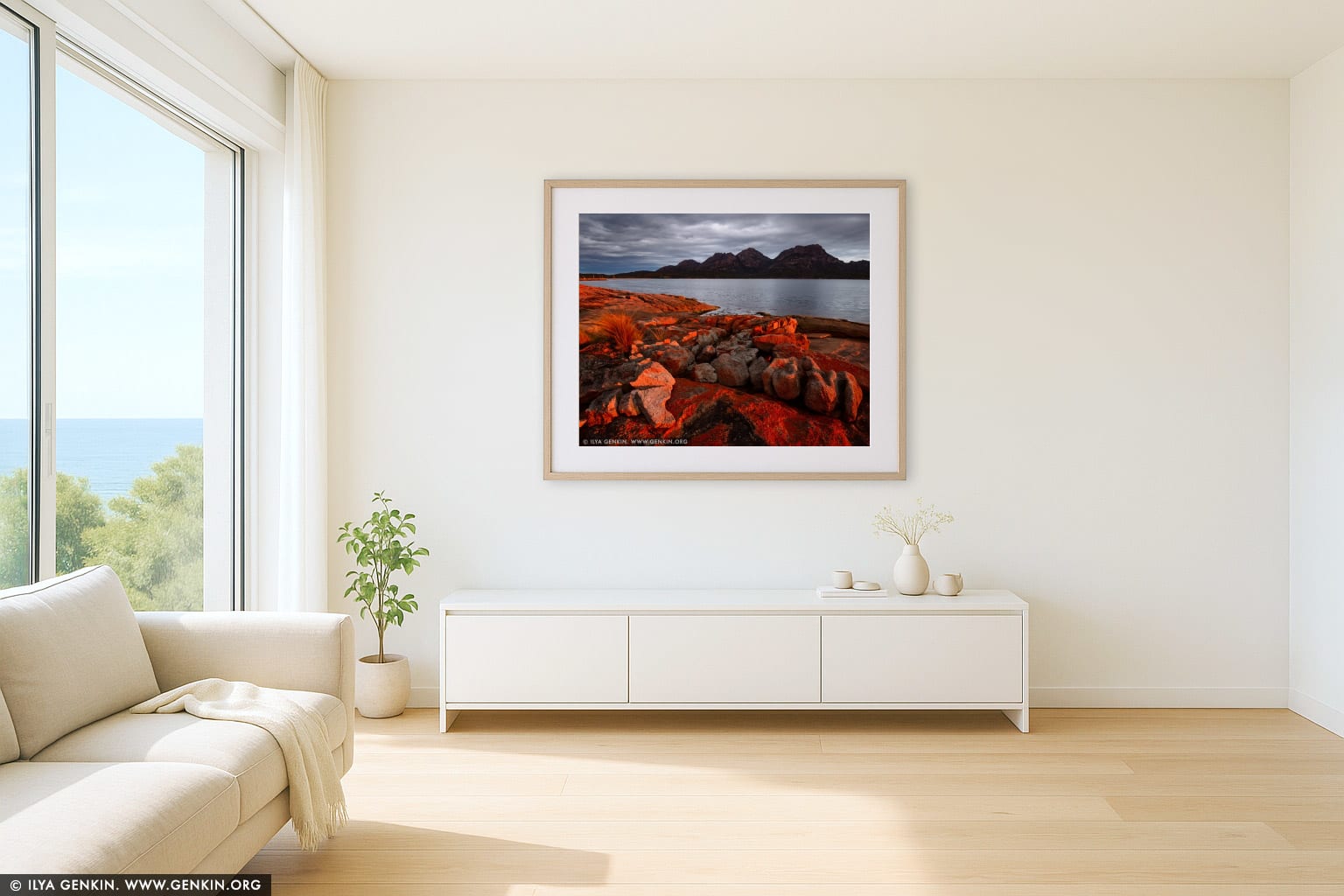 The Hazards at Sunset wall art in a contemporary living room interior