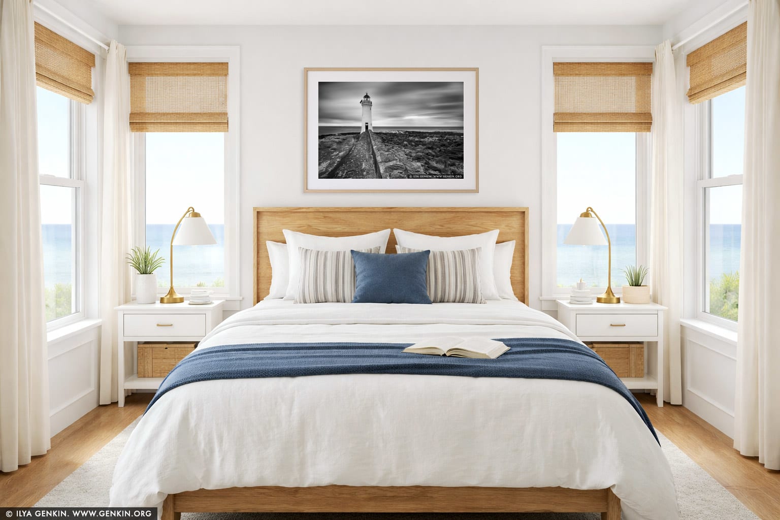 Port Fairy Lighthouse wall art in a bedroom interior