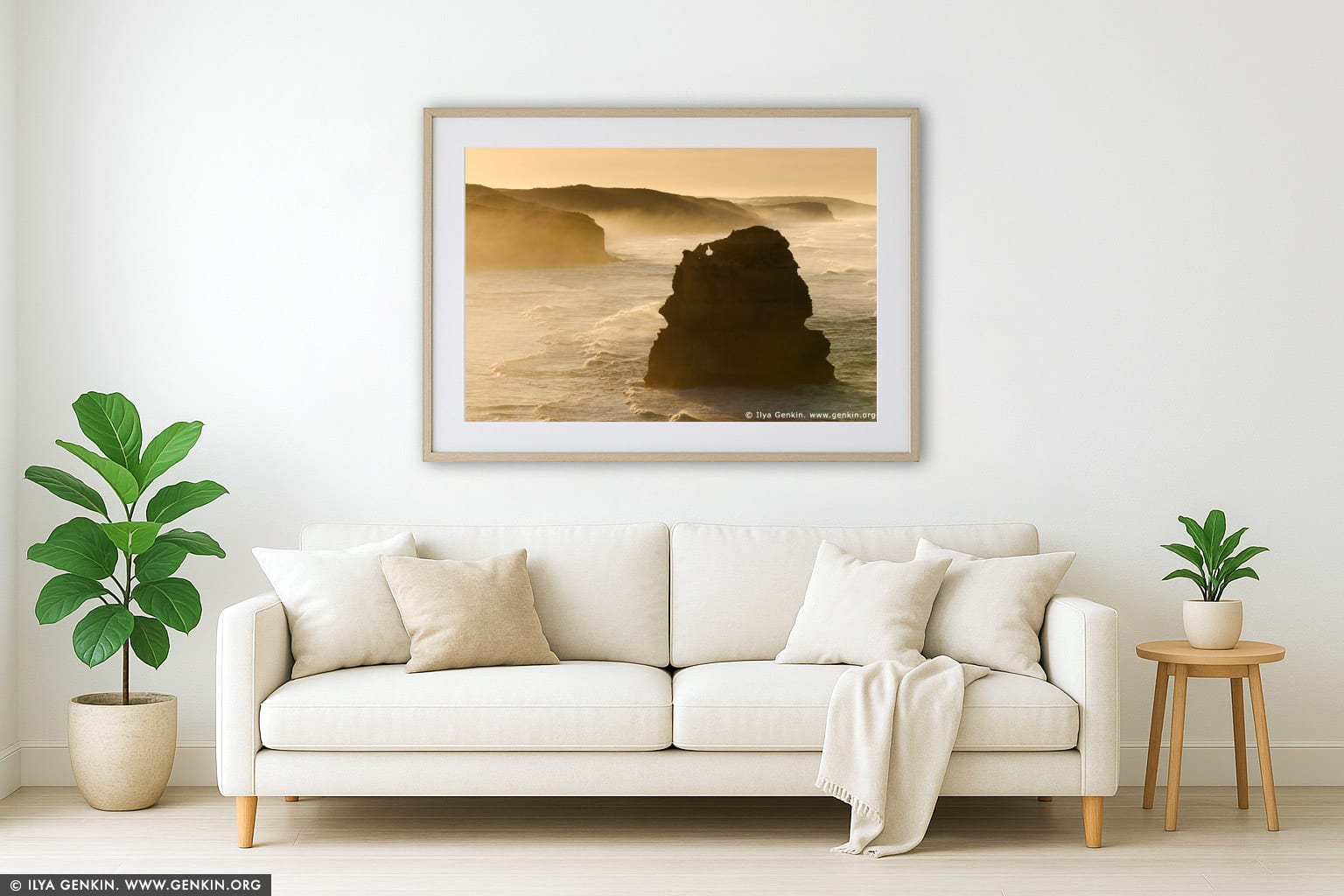 Early Morning Mist at Twelve Apostles wall art in a luxury living room interior