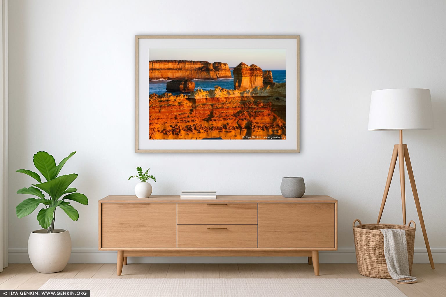 Sunset at Razorback wall art in a luxury living room interior