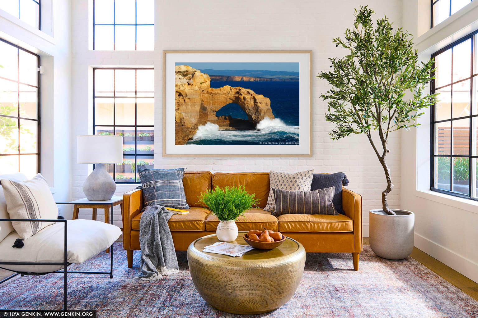 The Arch at Sunset wall art in a luxury living room interior