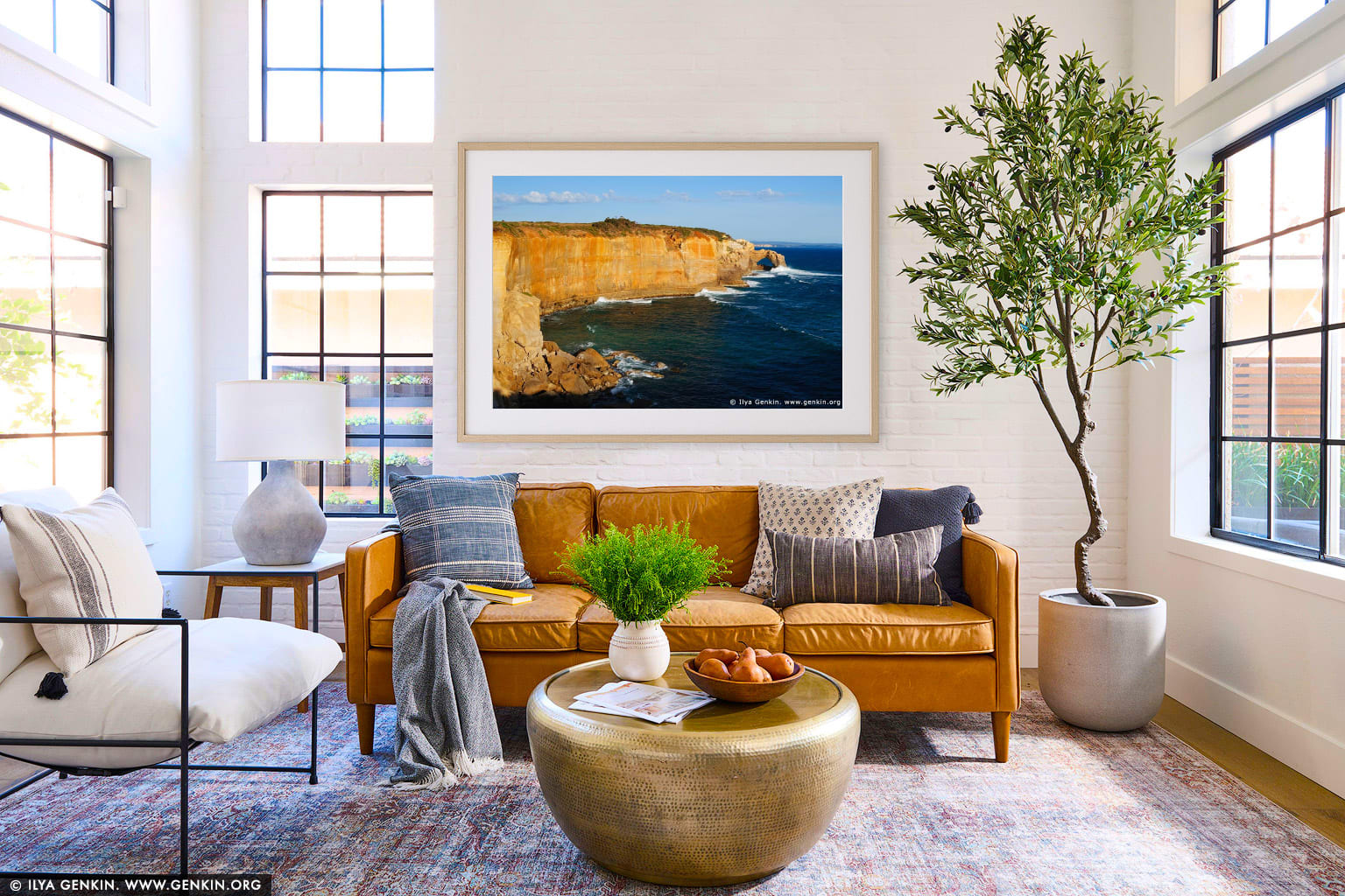 The Arch at Sunset wall art in a modern living room interior