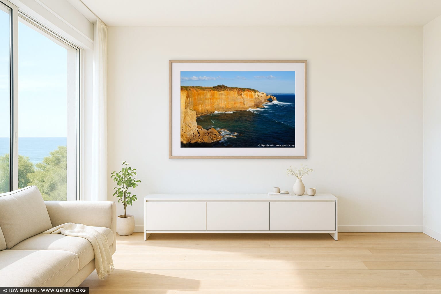 The Arch at Sunset wall art in a modern living room interior