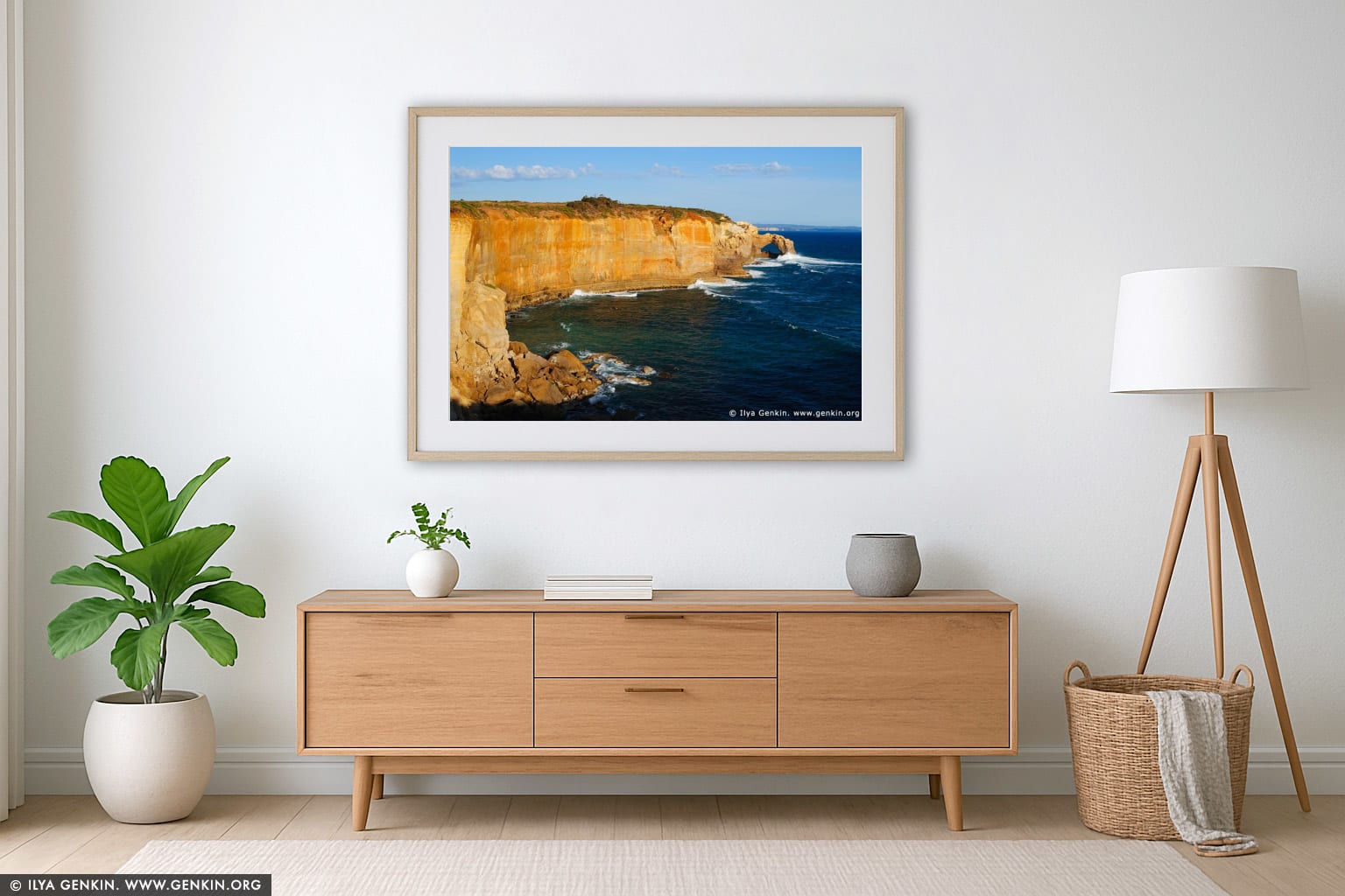 The Arch at Sunset wall art in a contemporary living room interior