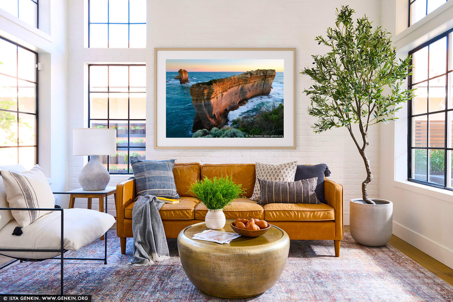 Sunset at Razorback wall art in a contemporary living room interior