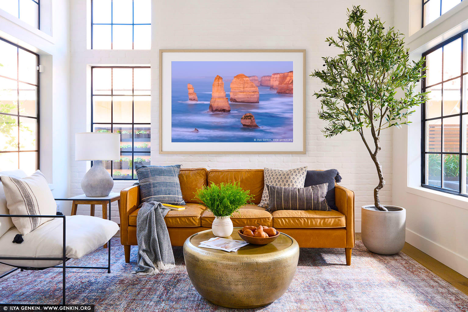 The Twelve Apostles at Twilight wall art in a contemporary living room interior