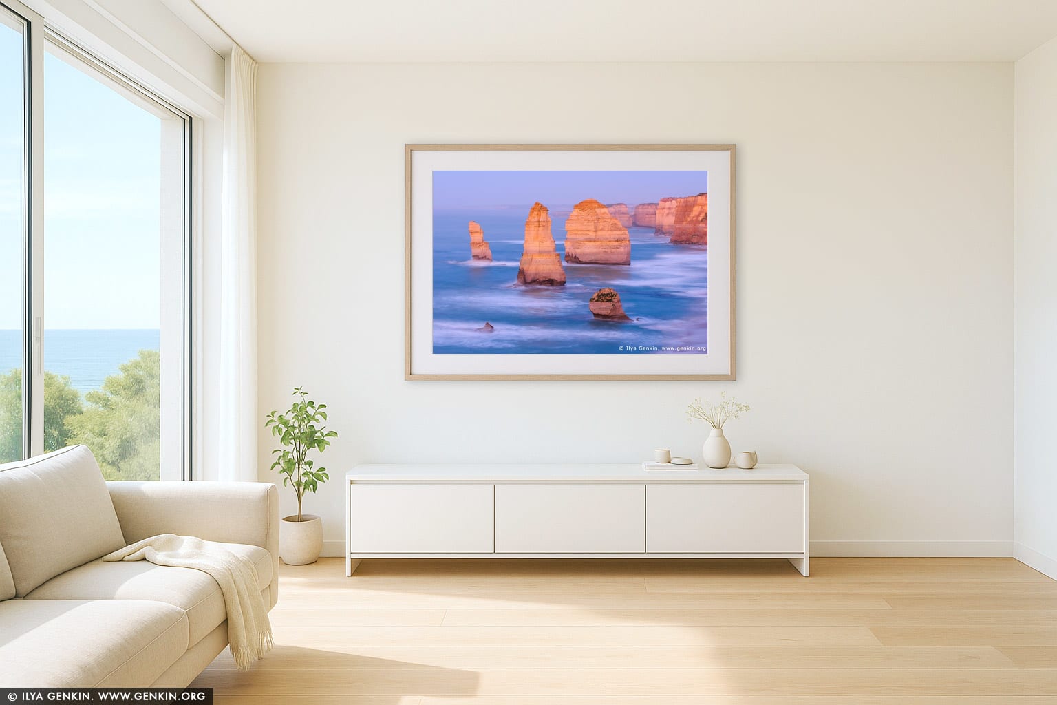 The Twelve Apostles at Twilight wall art in a contemporary living room interior