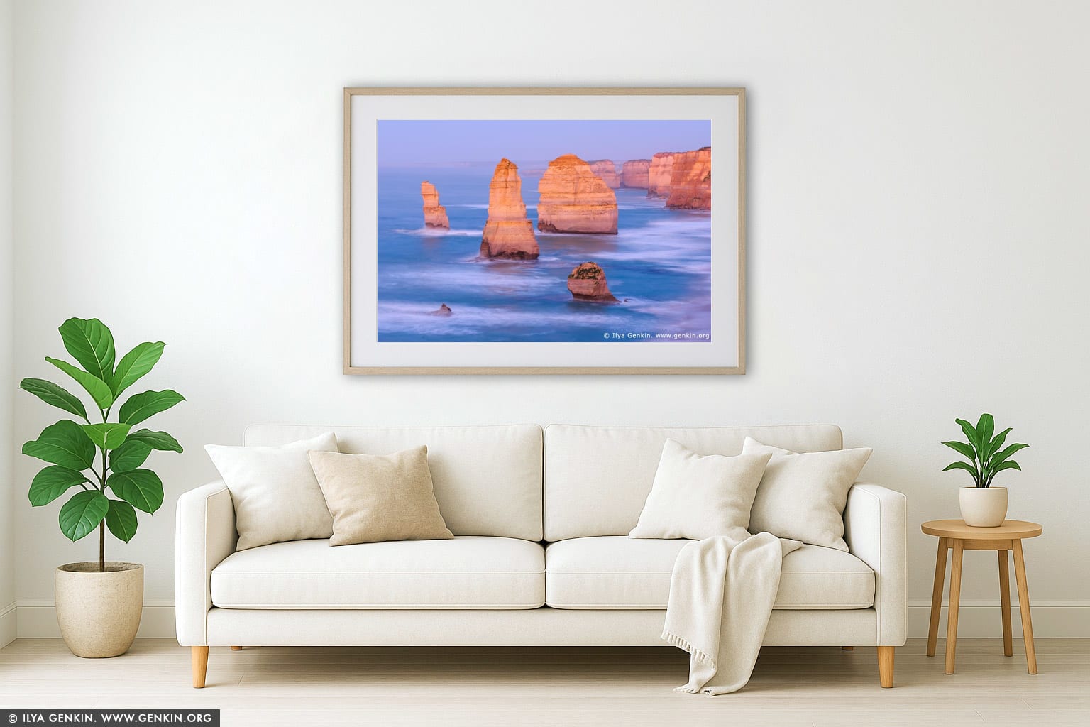 The Twelve Apostles at Twilight wall art in a modern living room interior