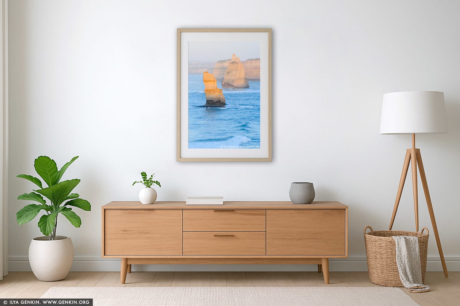 The Twelve Apostles at Sunrise wall art in a luxury living room interior