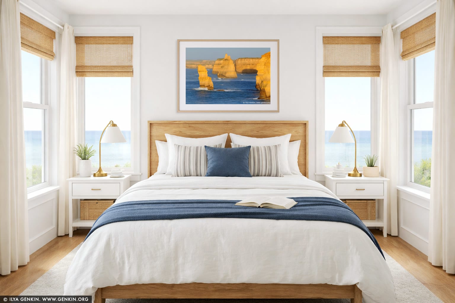 The Twelve Apostles at Sunrise wall art in a bedroom interior