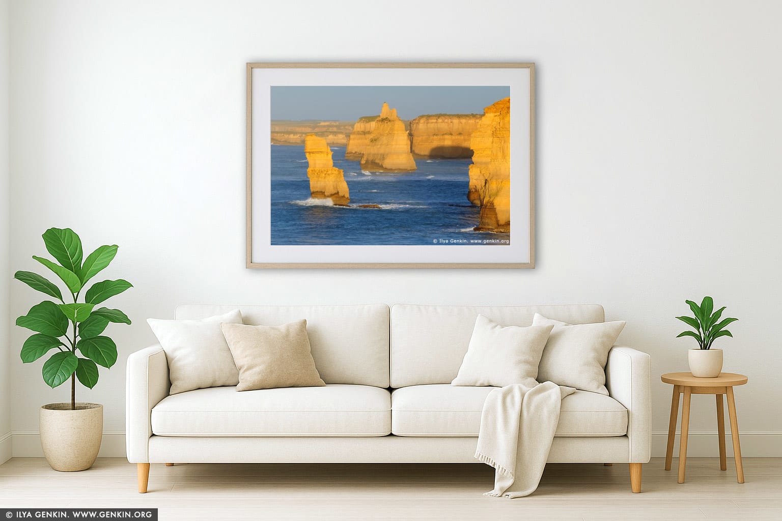 The Twelve Apostles at Sunrise wall art in a luxury living room interior