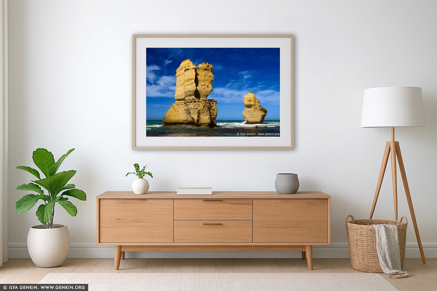 The Gibson Steps wall art in a minimalist living room interior