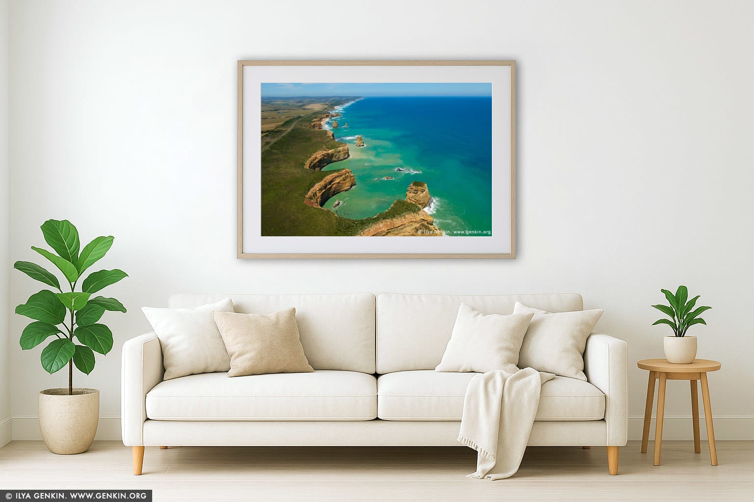 Rugged Coastline. Aerial View wall art in a contemporary living room interior