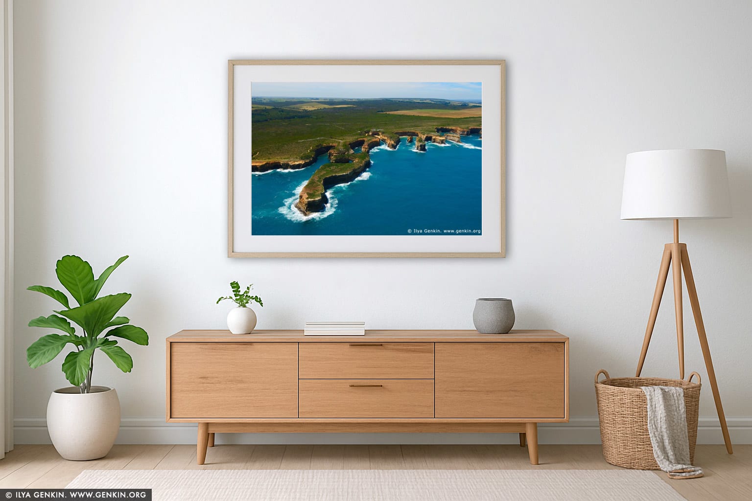 Rugged Coastline. Aerial View wall art in a modern living room interior