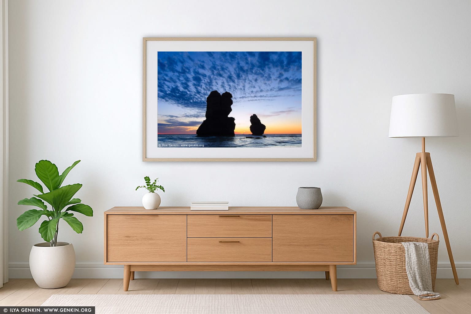 Sunset at Gibson Steps wall art in a contemporary living room interior