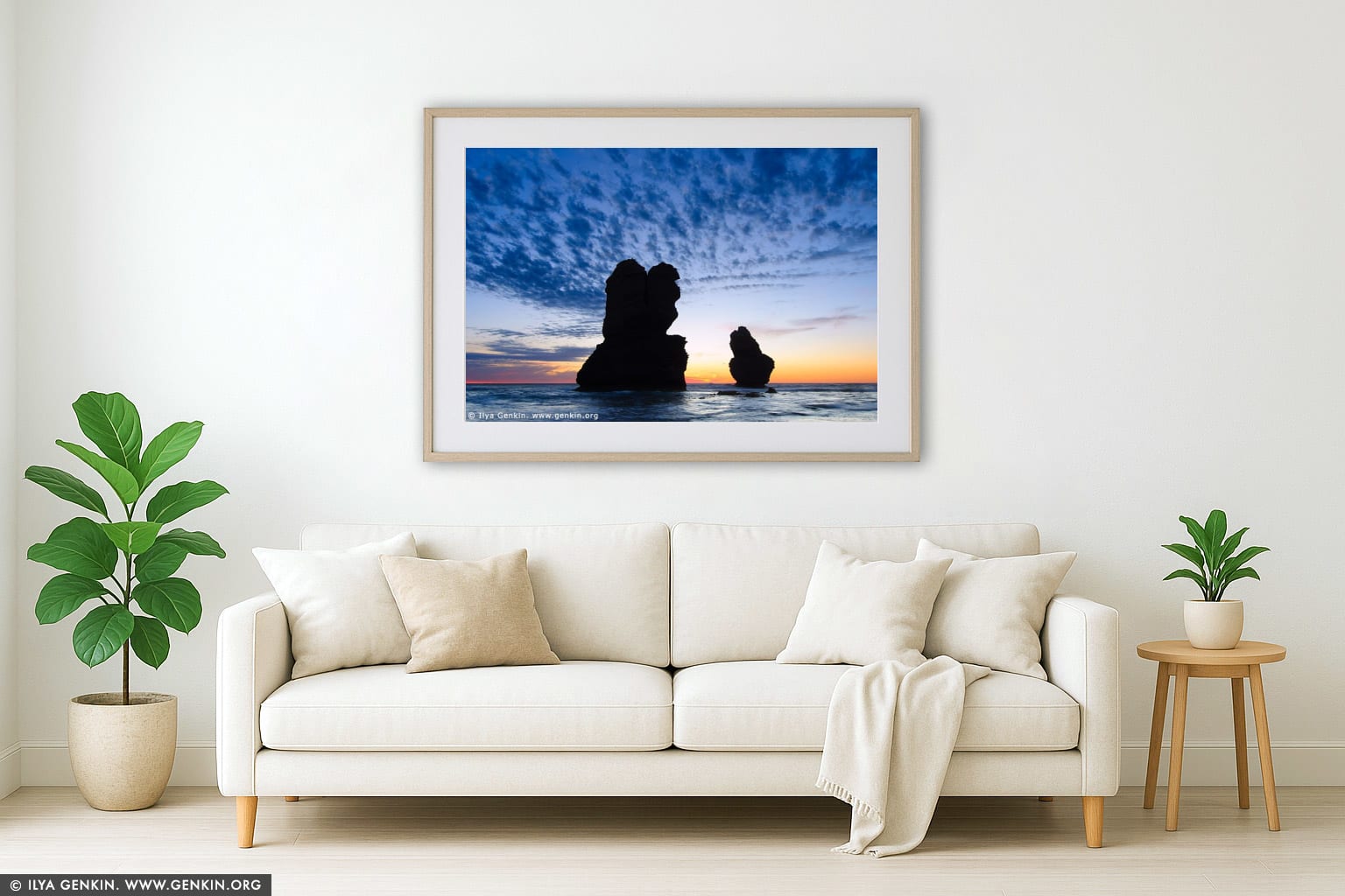 Sunset at Gibson Steps wall art in a luxury living room interior