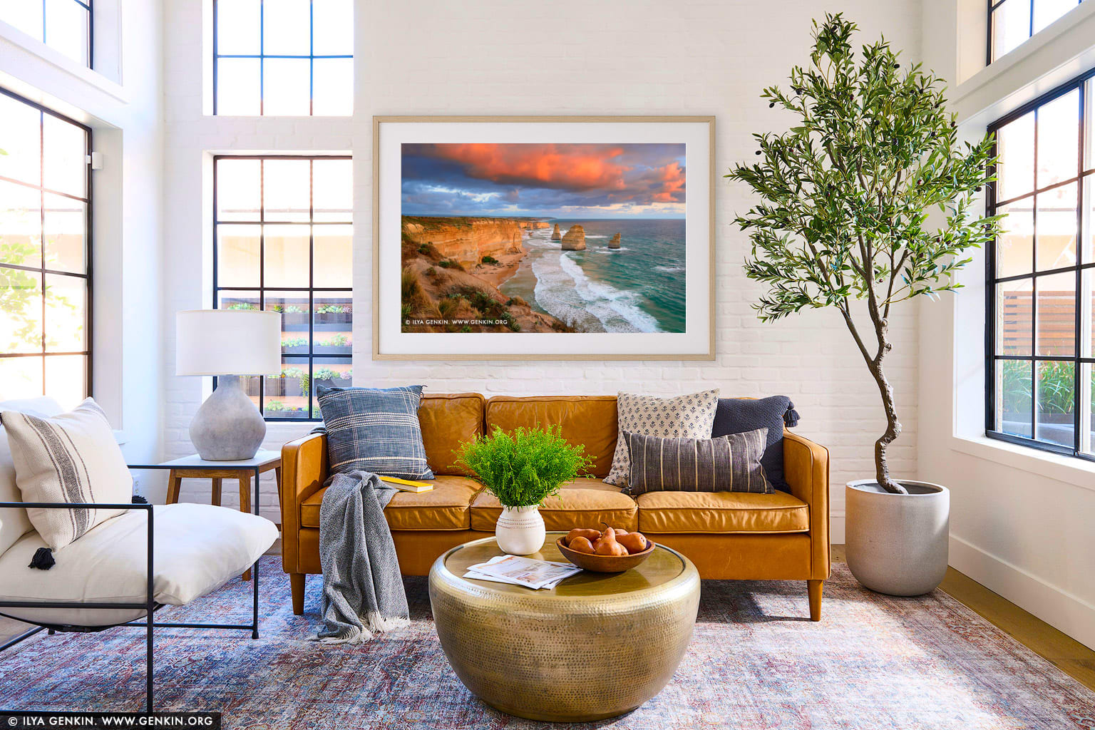 The Twelve Apostles at Sunrise wall art in a contemporary living room interior
