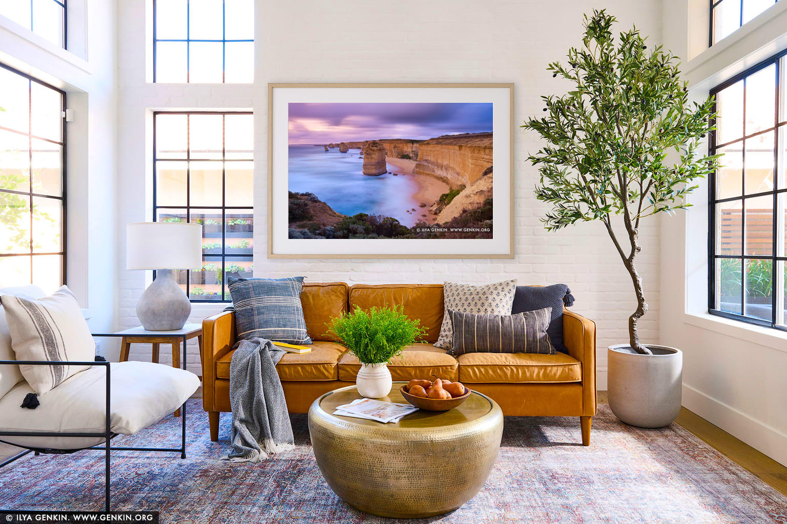 The Twelve Apostles at Sunset wall art in a modern living room interior