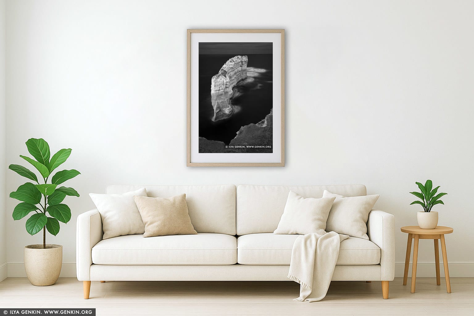 The Razorback in Black and White wall art in a modern living room interior
