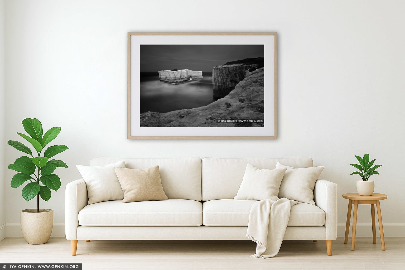 The Bakers Oven in Black and White wall art in a minimalist living room interior