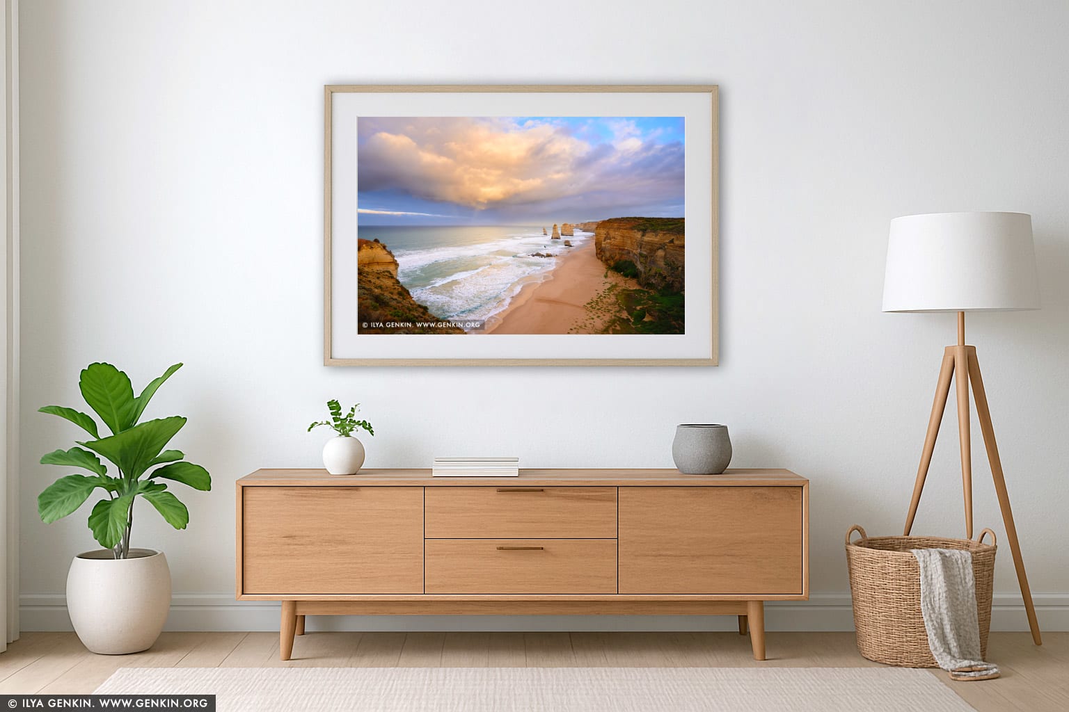 Storm Clearing at The Twelve Apostles wall art in a minimalist living room interior