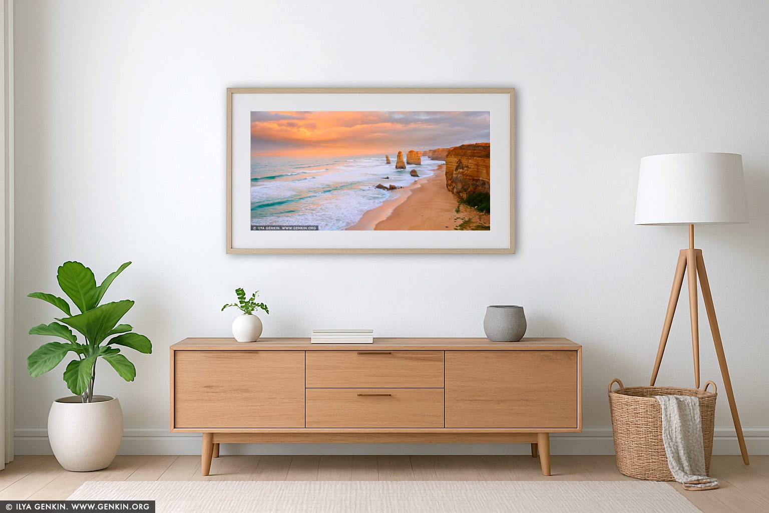 Sunrise at The Twelve Apostles wall art in a luxury living room interior