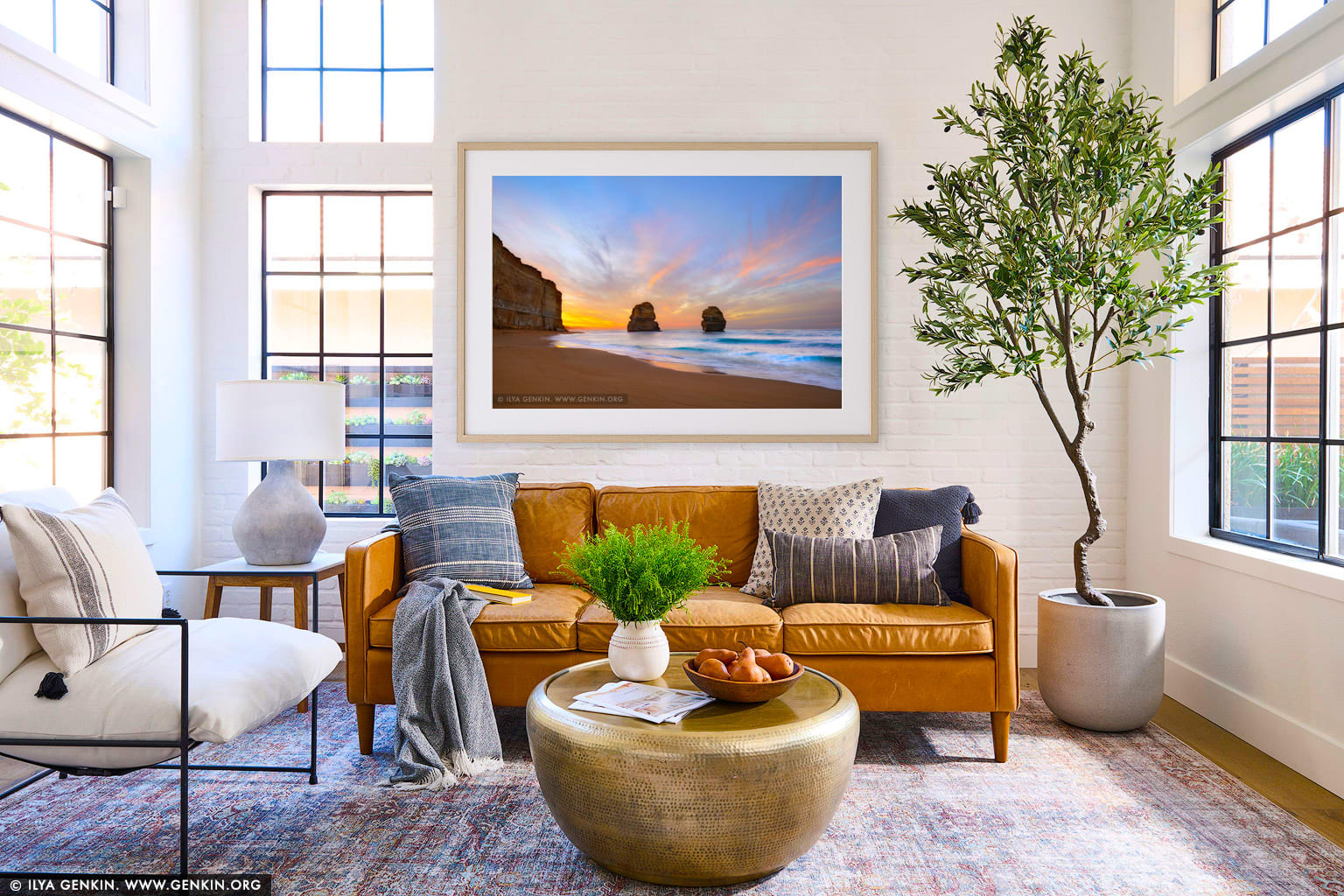 Gog and Magog at Sunrise wall art in a modern living room interior