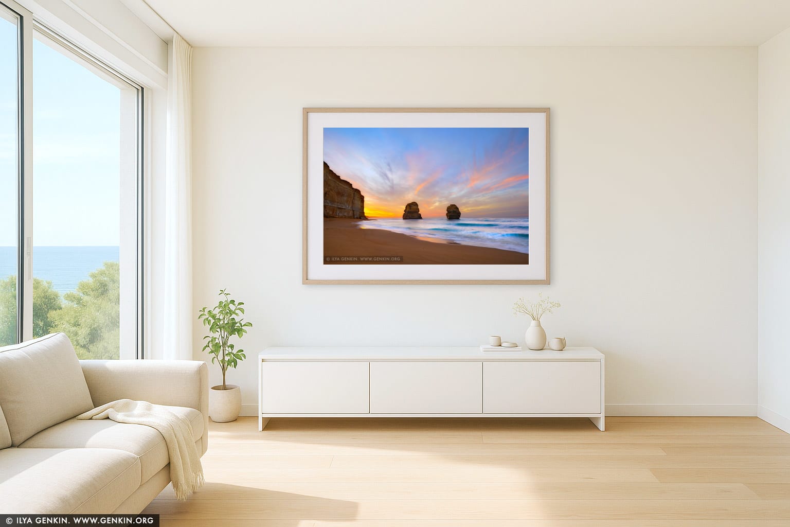 Gog and Magog at Sunrise wall art in a modern living room interior