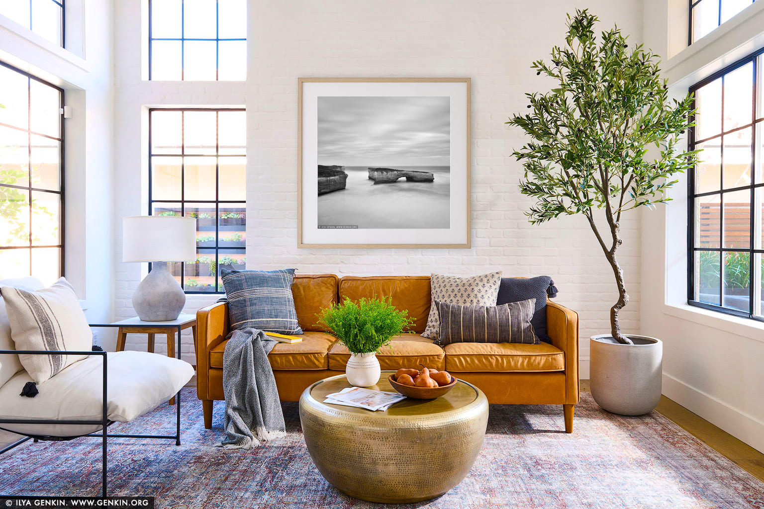 The London Arch in Black and White wall art in a contemporary living room interior