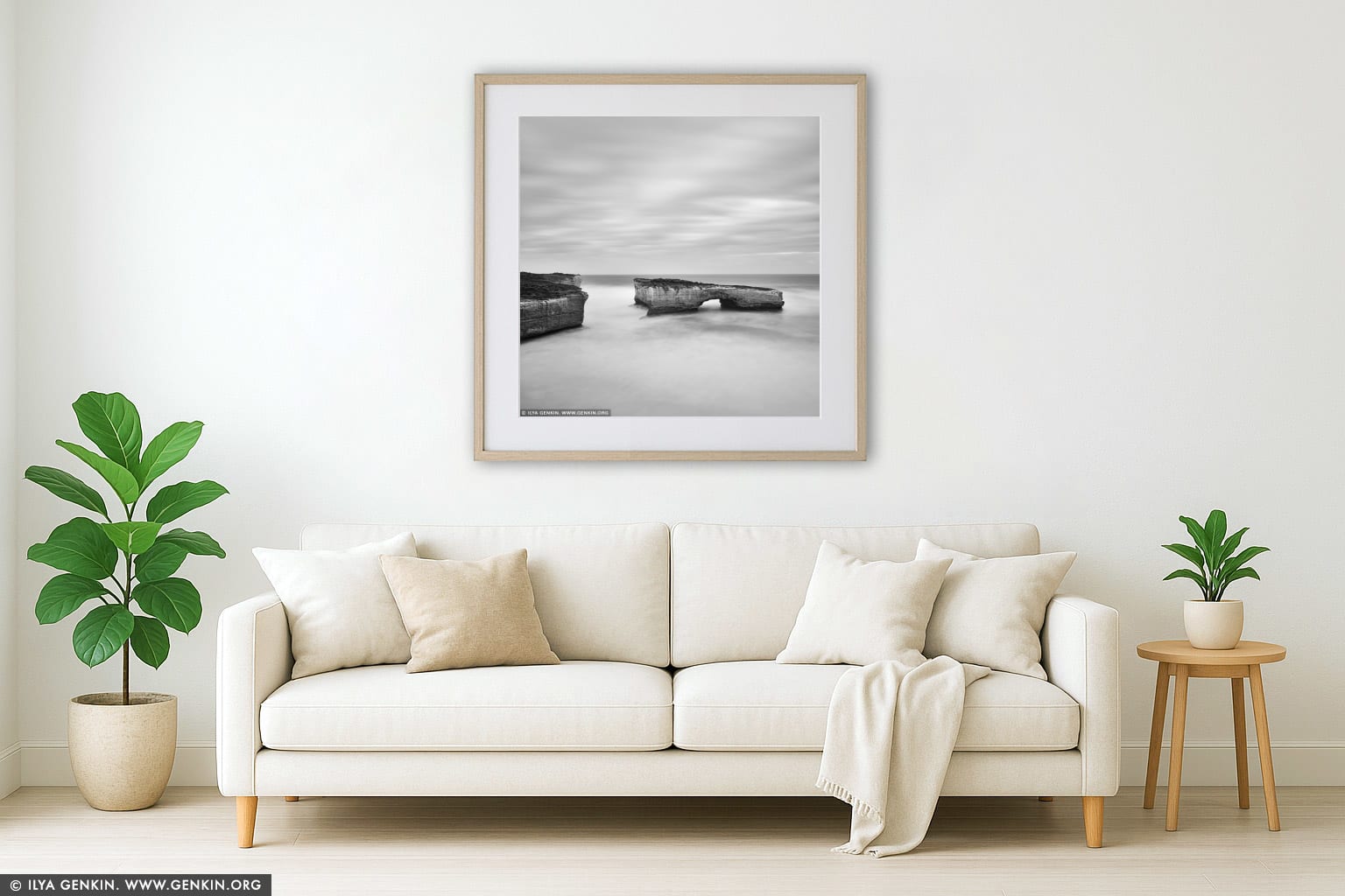 The London Arch in Black and White wall art in a modern living room interior