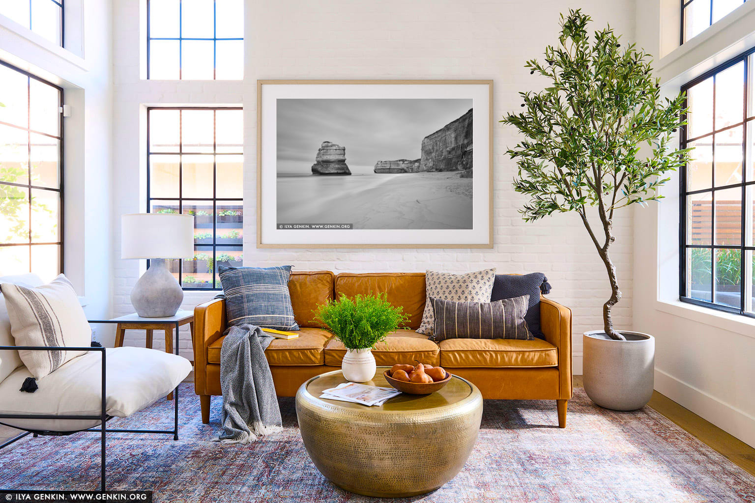 Gog and Magog in Black and White wall art in a minimalist living room interior