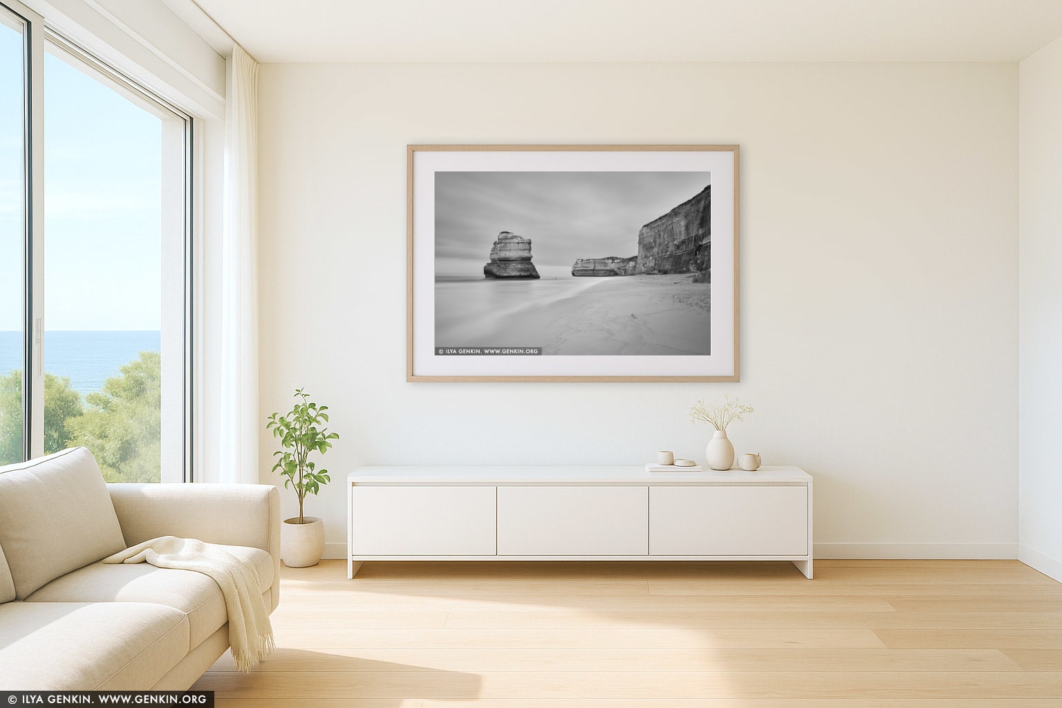 Gog and Magog in Black and White wall art in a minimalist living room interior
